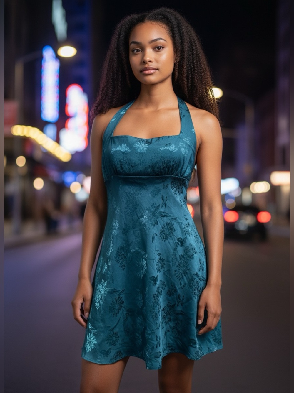 NWT Wild Fable Teal-Blue Floral Halter Mini Dress Sz M